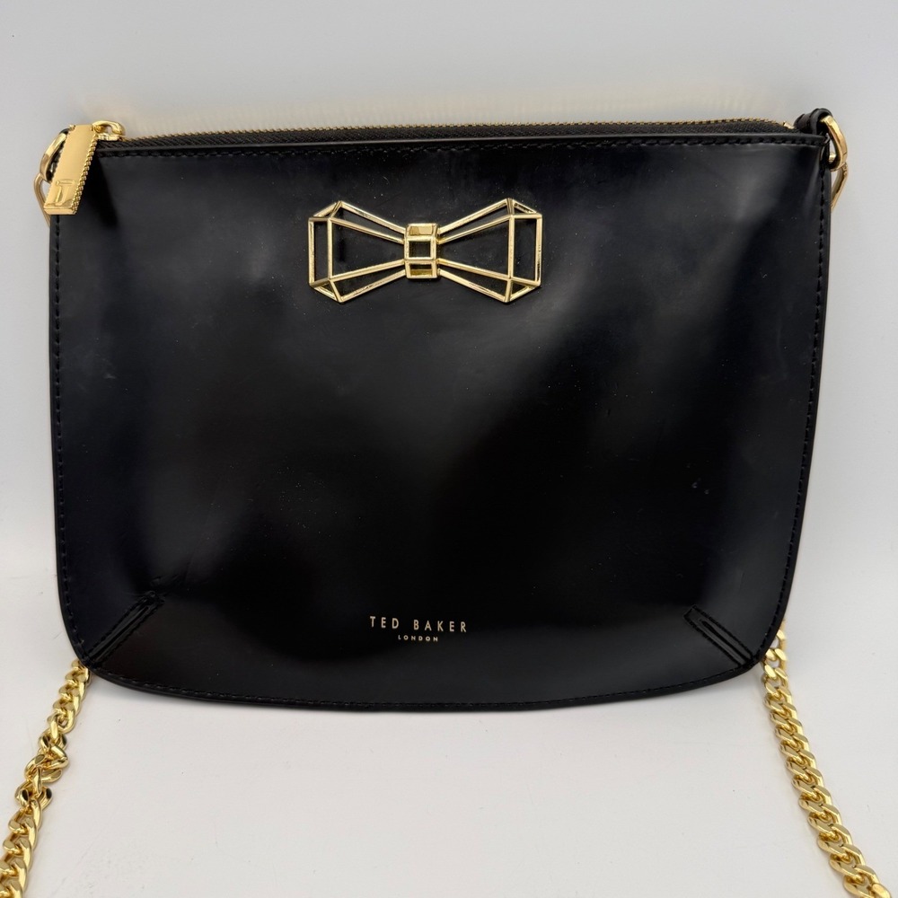 Ted Baker London Greta Black Leather Geometric Bow Crossbody Bag Clutch XA6W